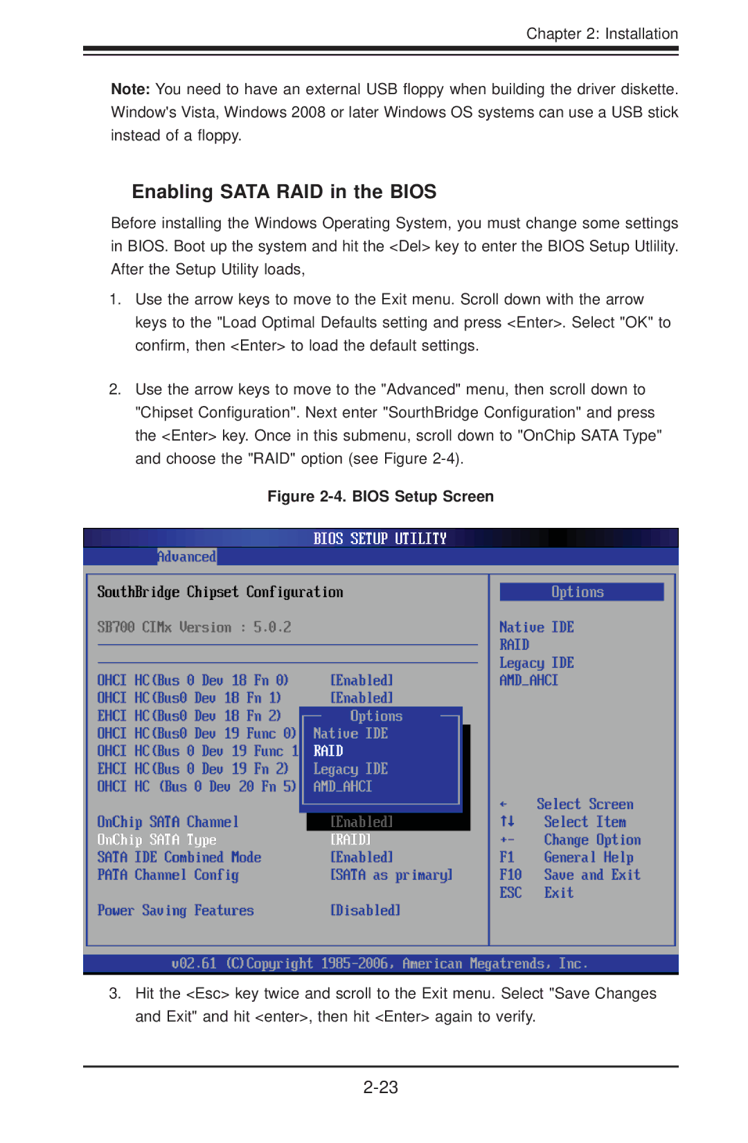 SUPER MICRO Computer H8QG6+-F, H8QGI+-F user manual Enabling Sata RAID in the Bios, Bios Setup Screen 