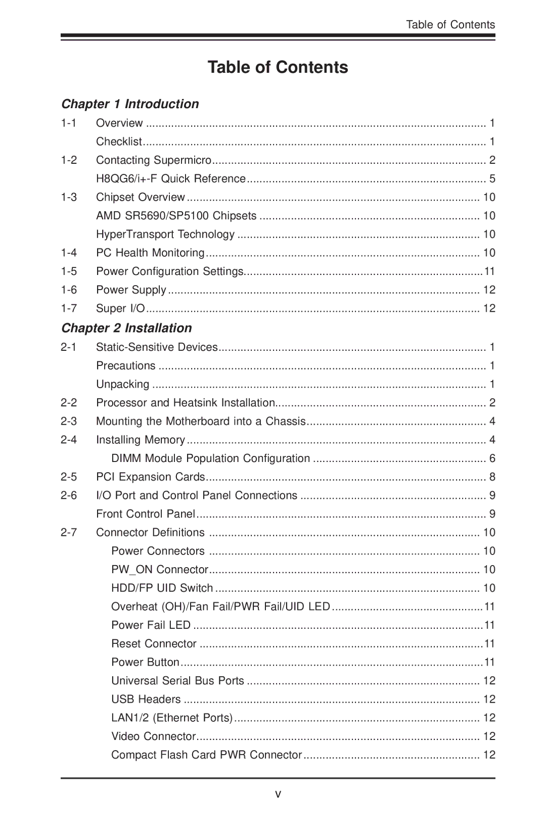 SUPER MICRO Computer H8QG6+-F, H8QGI+-F user manual Table of Contents 