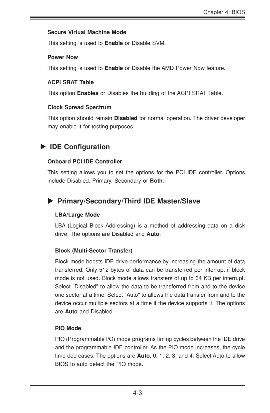 SUPER MICRO Computer H8QG6+-F, H8QGI+-F user manual IDE Conﬁguration, Primary/Secondary/Third IDE Master/Slave 