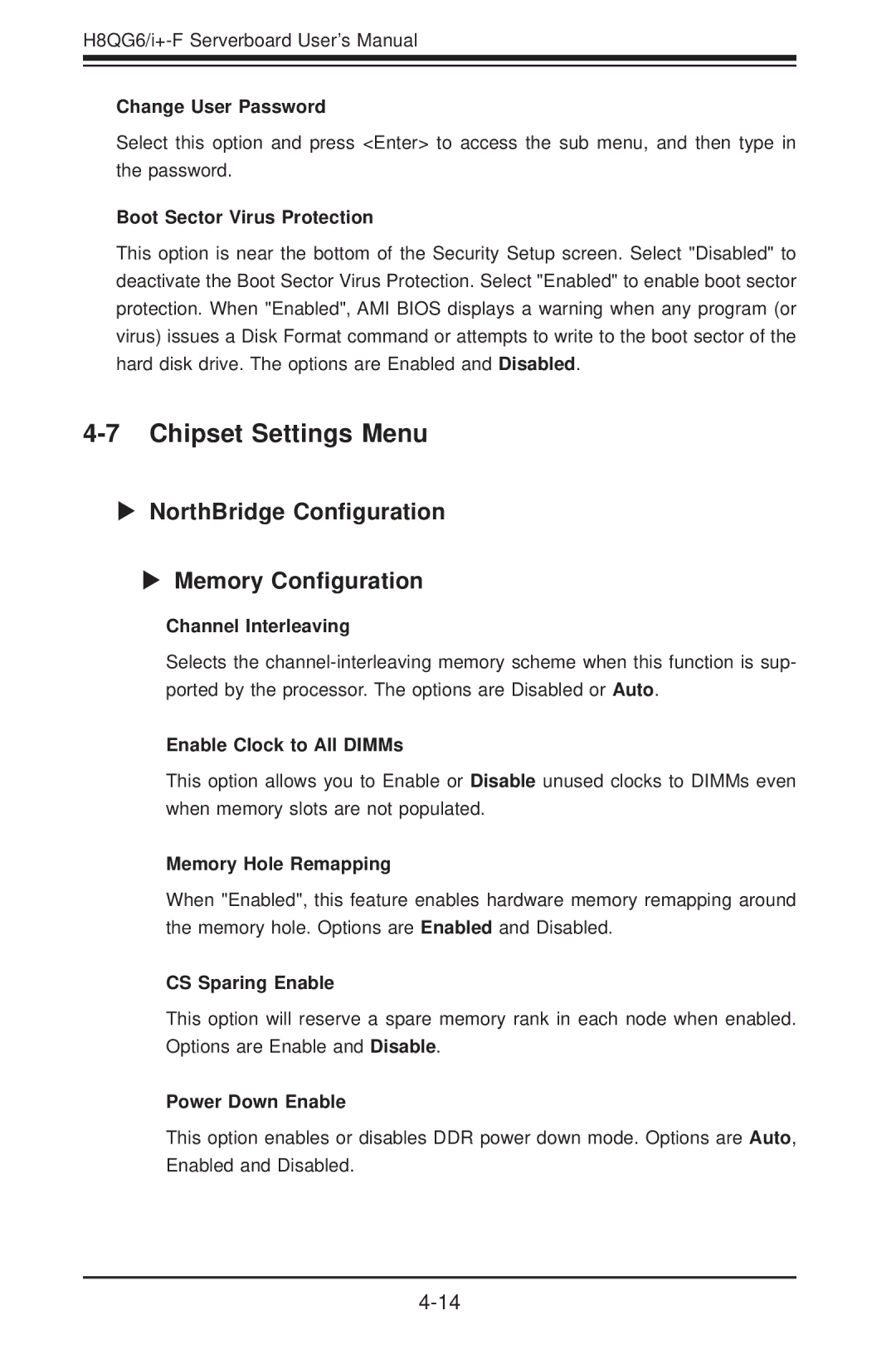 SUPER MICRO Computer H8QGI+-F, H8QG6+-F user manual Chipset Settings Menu, NorthBridge Conﬁguration Memory Conﬁguration 