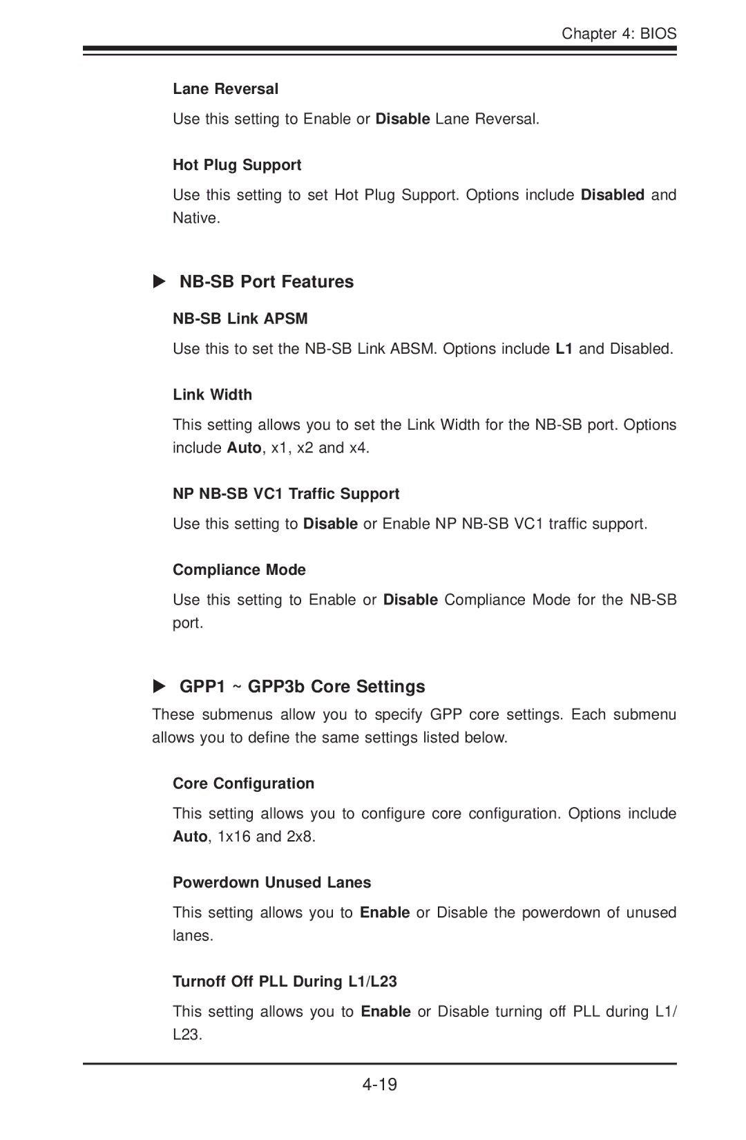 SUPER MICRO Computer H8QG6+-F, H8QGI+-F user manual NB-SB Port Features, GPP1 ~ GPP3b Core Settings 