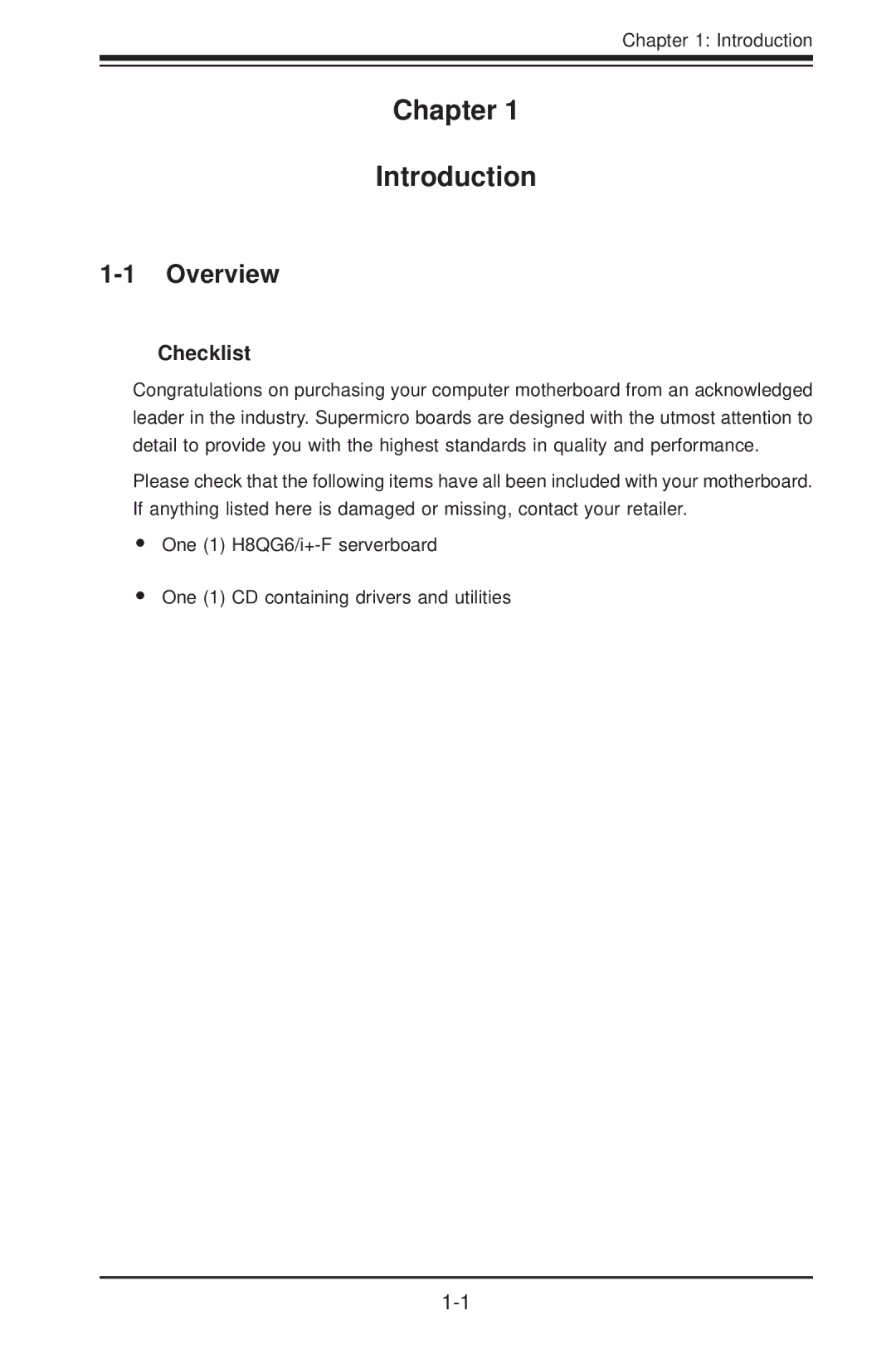 SUPER MICRO Computer H8QG6+-F, H8QGI+-F user manual Overview, Checklist 