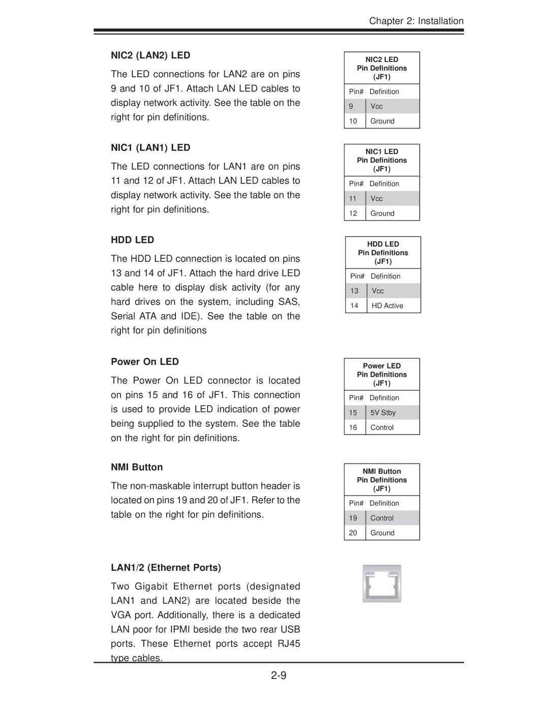 SUPER MICRO Computer H8QI6-F, H8QII-F user manual Power On LED, NMI Button, LAN1/2 Ethernet Ports 