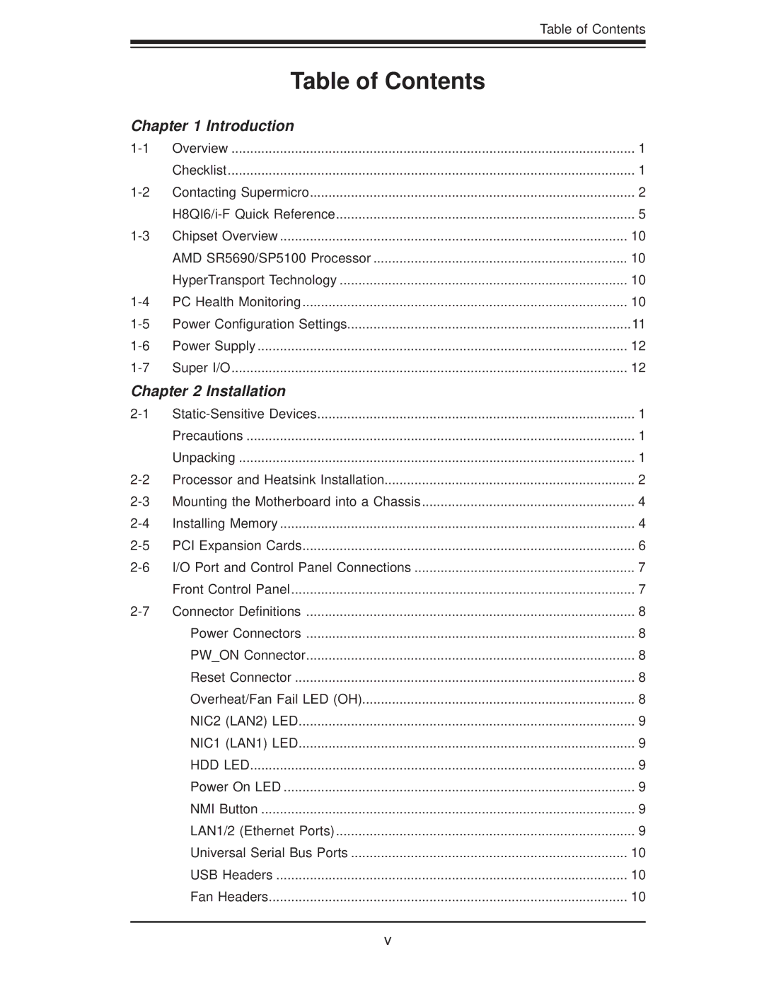 SUPER MICRO Computer H8QI6-F, H8QII-F user manual Table of Contents 