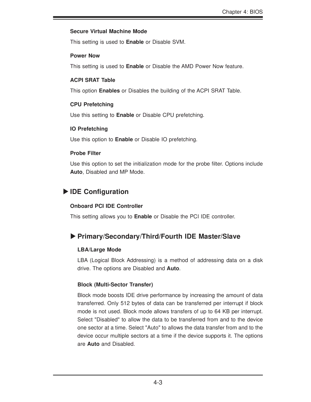 SUPER MICRO Computer H8QI6-F, H8QII-F user manual IDE Conﬁguration, Primary/Secondary/Third/Fourth IDE Master/Slave 