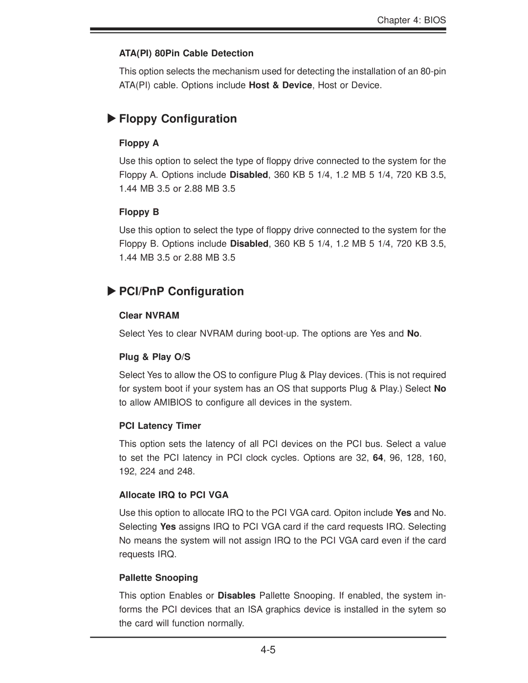 SUPER MICRO Computer H8QI6-F, H8QII-F user manual Floppy Conﬁguration, PCI/PnP Conﬁguration 