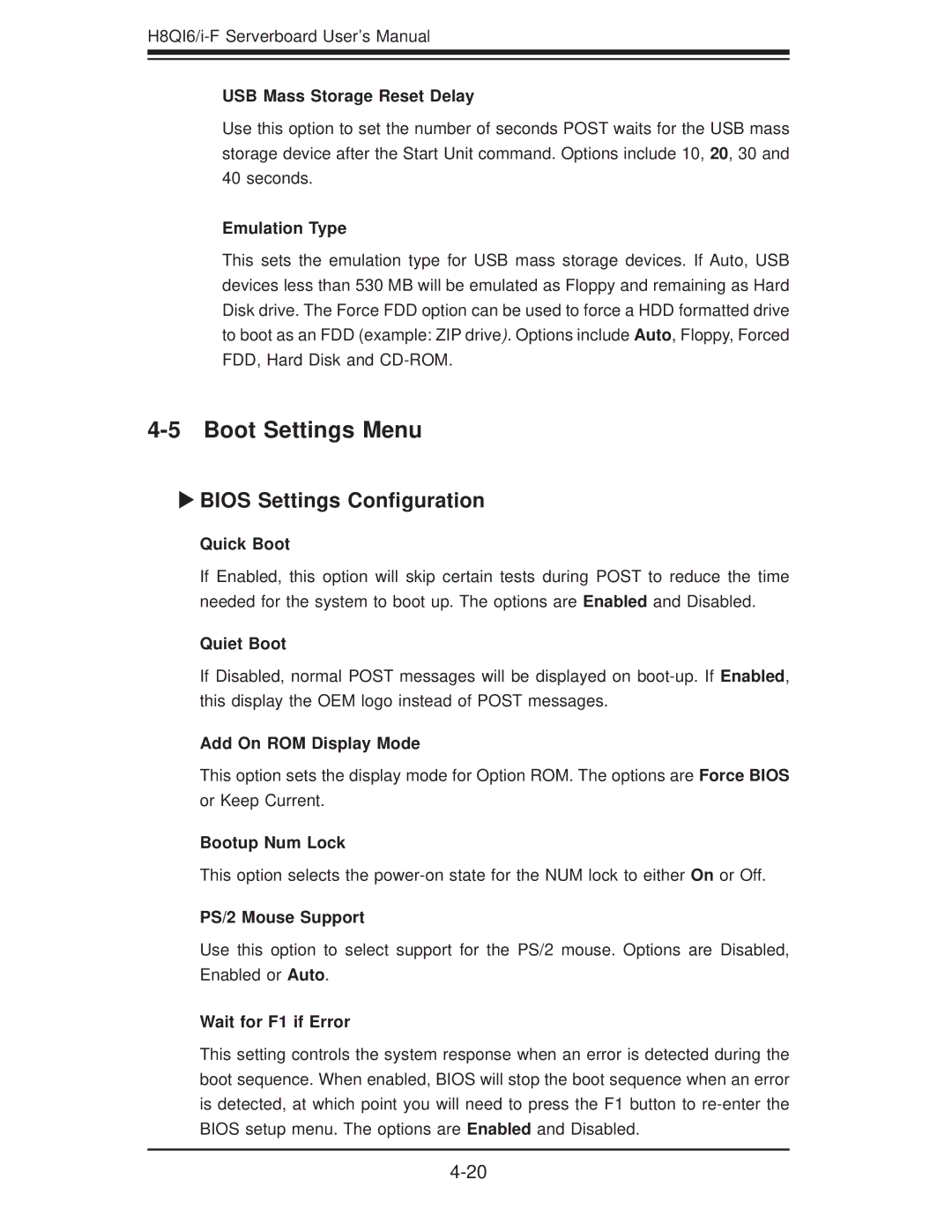 SUPER MICRO Computer H8QII-F, H8QI6-F user manual Boot Settings Menu, Bios Settings Conﬁguration 