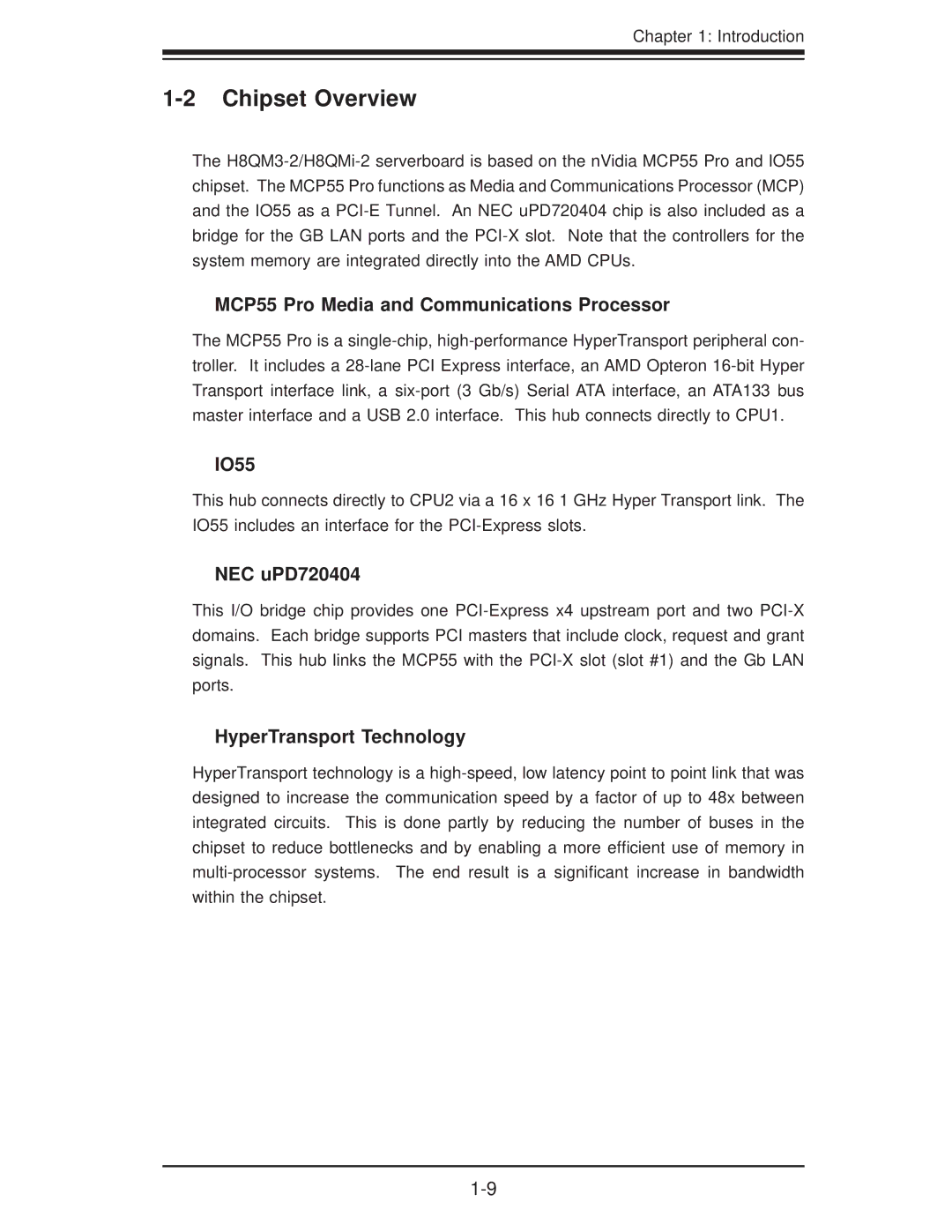 SUPER MICRO Computer H8QM3-2 Chipset Overview, MCP55 Pro Media and Communications Processor, IO55, NEC uPD720404 