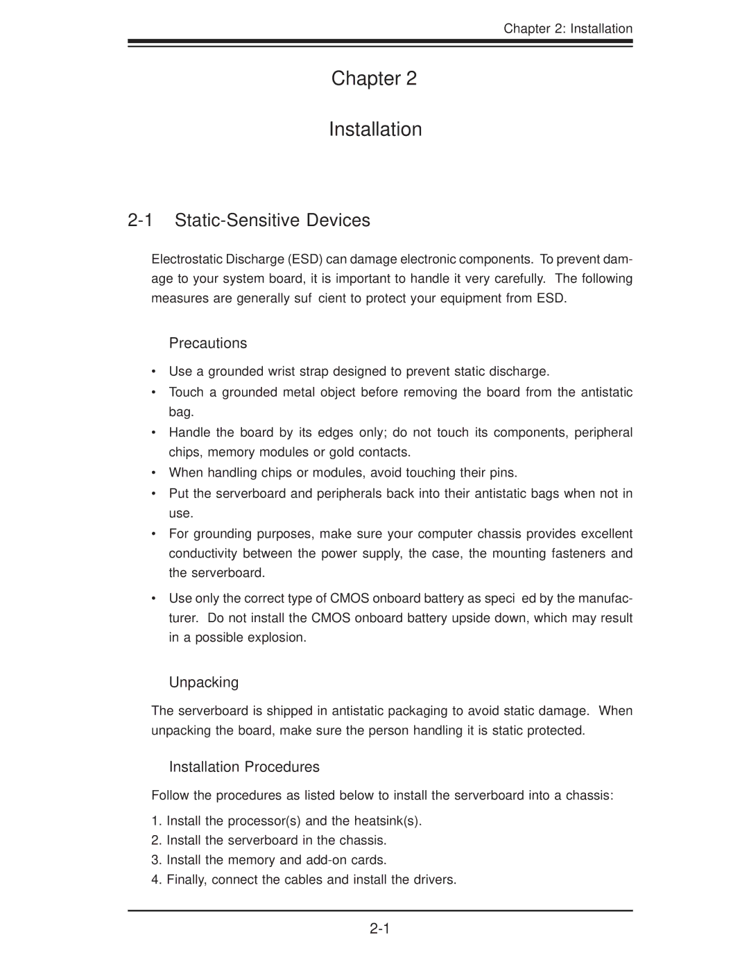 SUPER MICRO Computer H8QM3-2 user manual Static-Sensitive Devices, Precautions, Unpacking, Installation Procedures 