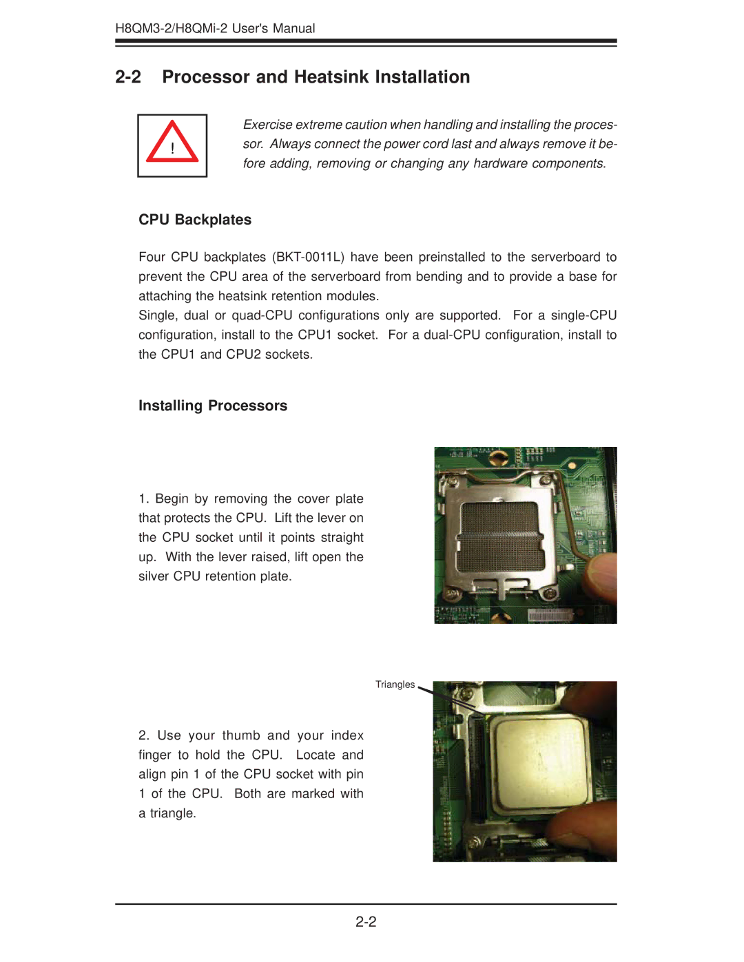 SUPER MICRO Computer H8QM3-2 user manual Processor and Heatsink Installation, CPU Backplates, Installing Processors 