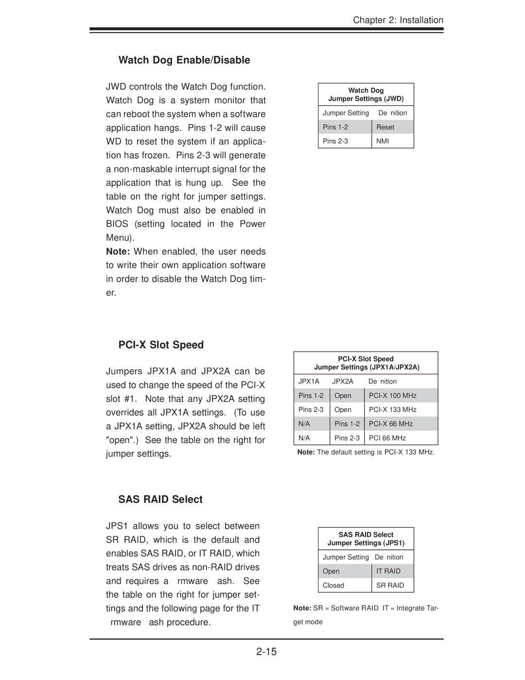 SUPER MICRO Computer H8QM3-2 user manual Watch Dog Enable/Disable, PCI-X Slot Speed, SAS RAID Select 