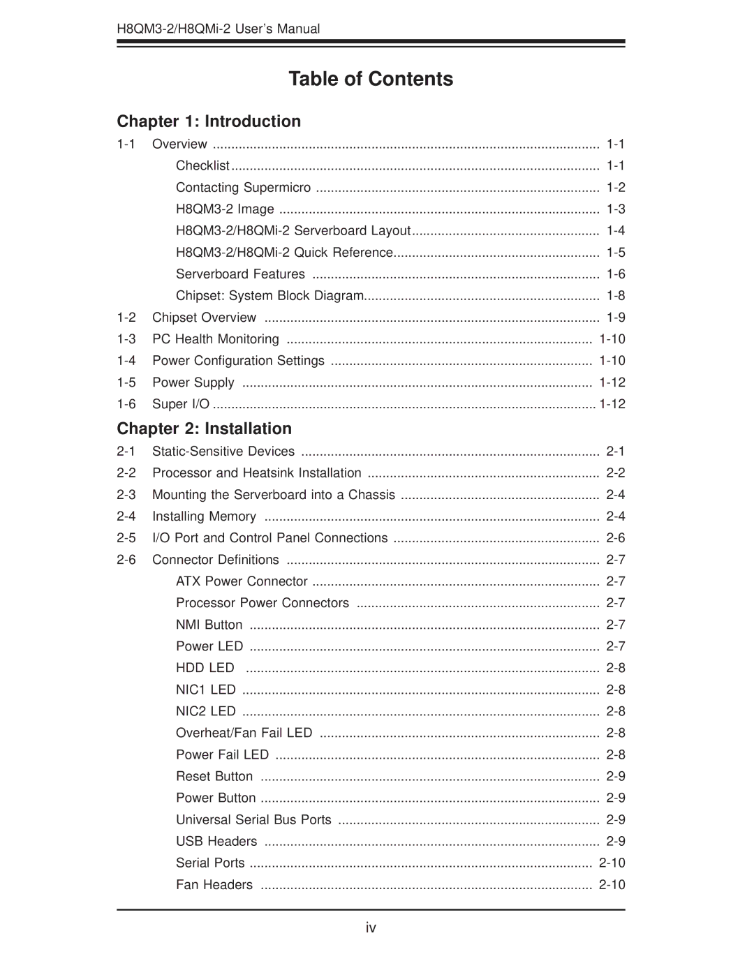 SUPER MICRO Computer H8QM3-2 user manual Table of Contents 