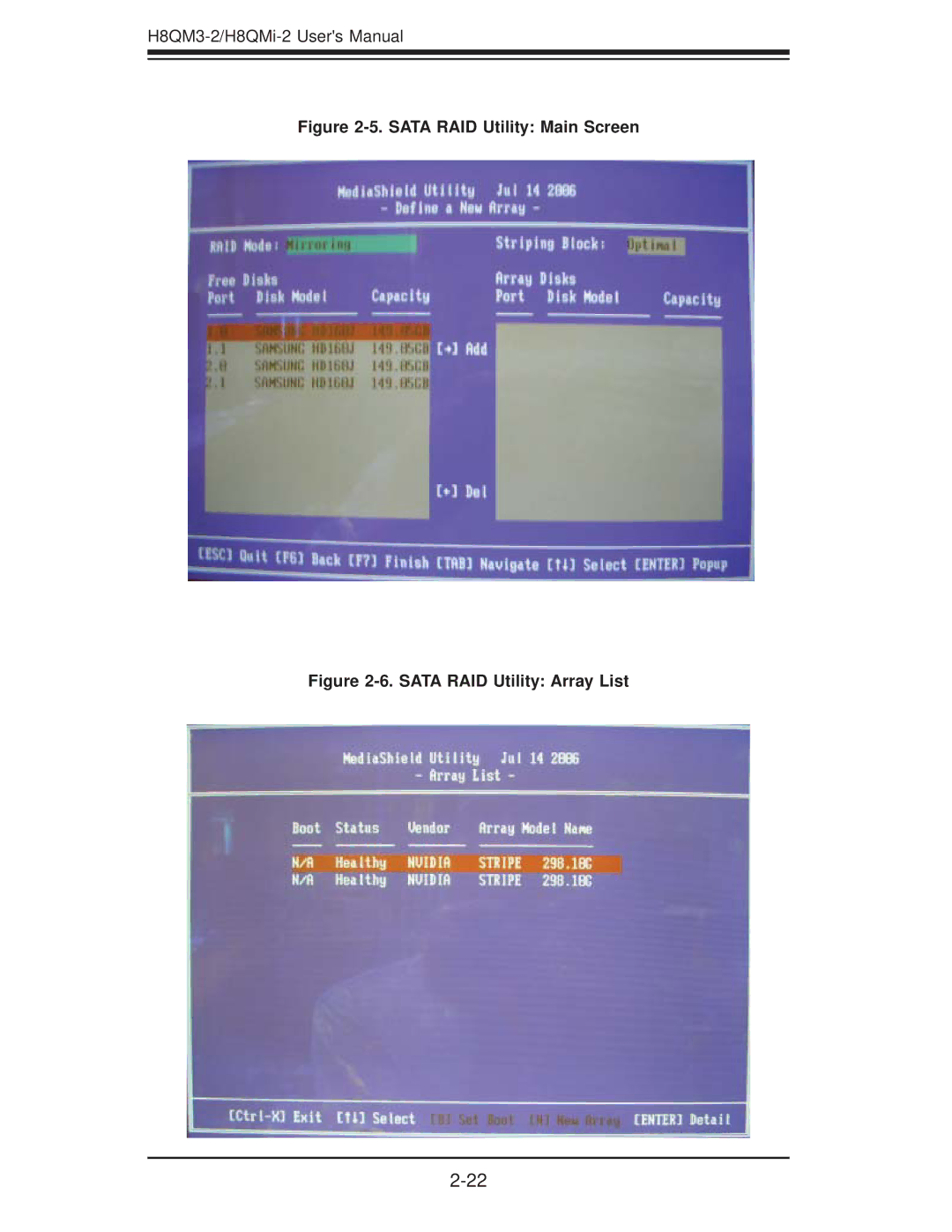 SUPER MICRO Computer H8QM3-2 user manual Sata RAID Utility Main Screen 