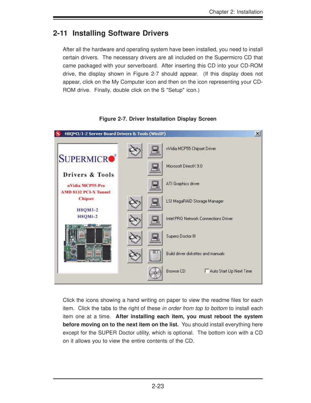 SUPER MICRO Computer H8QM3-2 user manual Installing Software Drivers, Driver Installation Display Screen 