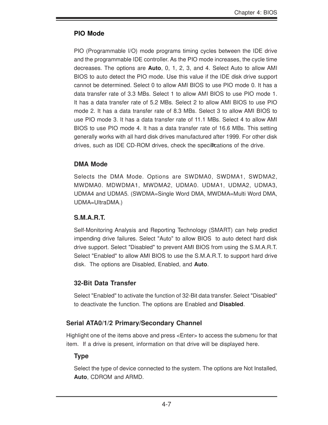 SUPER MICRO Computer H8QM3-2 user manual DMA Mode, A.R.T, Bit Data Transfer, Serial ATA0/1/2 Primary/Secondary Channel 