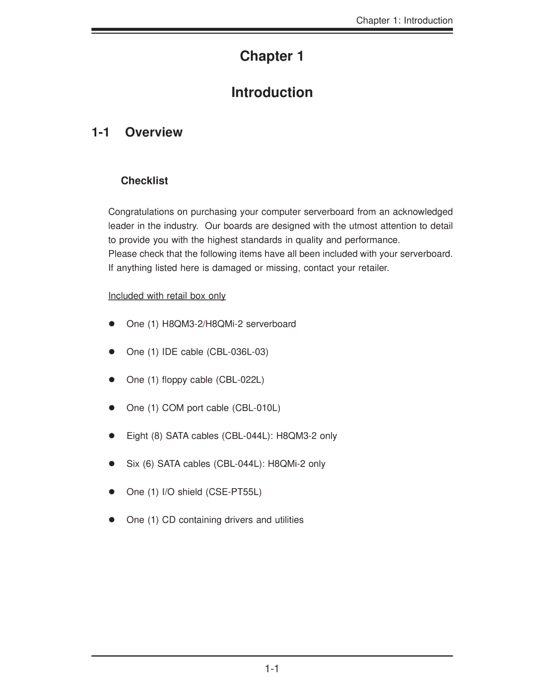 SUPER MICRO Computer H8QM3-2 user manual Overview, Checklist 