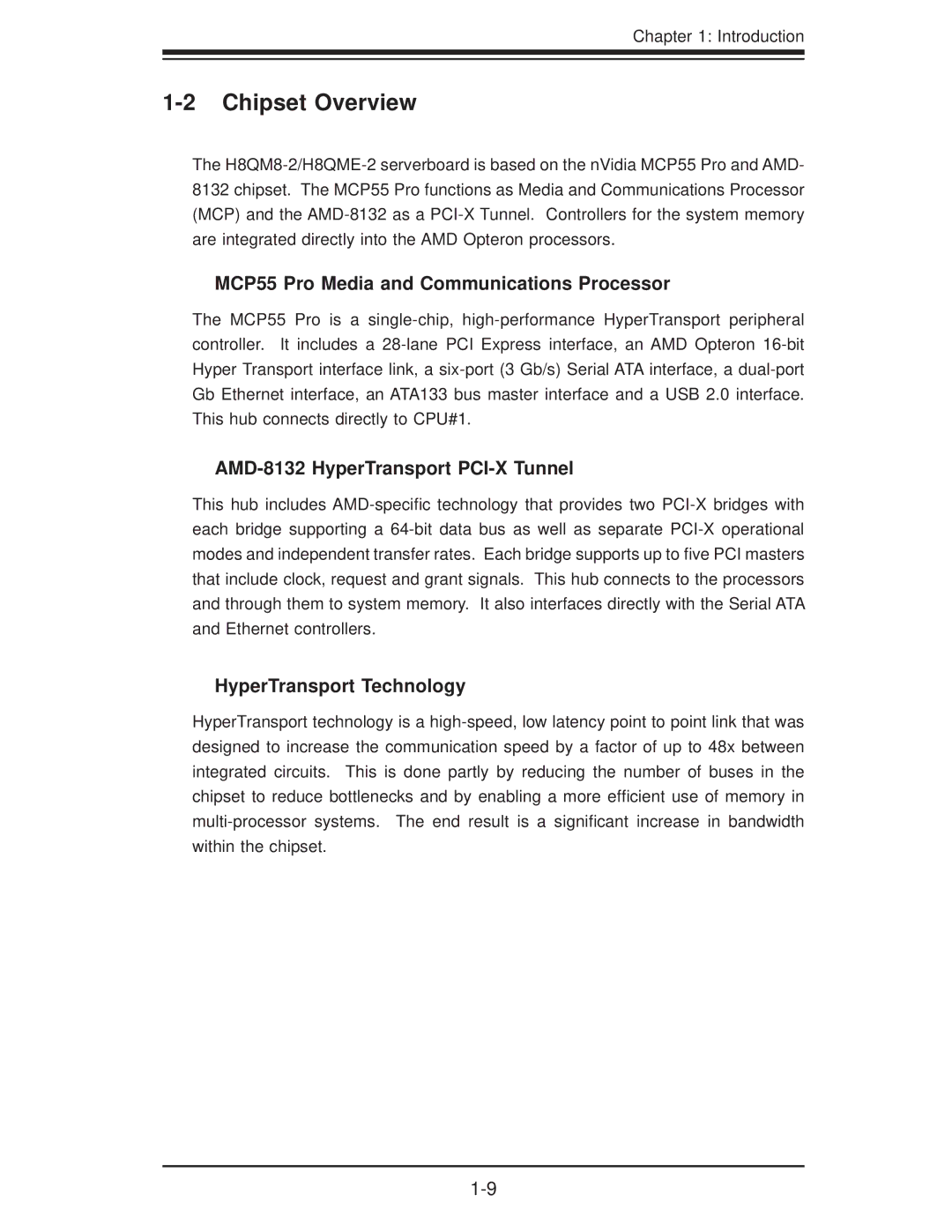 SUPER MICRO Computer H8QM8-2 Chipset Overview, MCP55 Pro Media and Communications Processor, HyperTransport Technology 