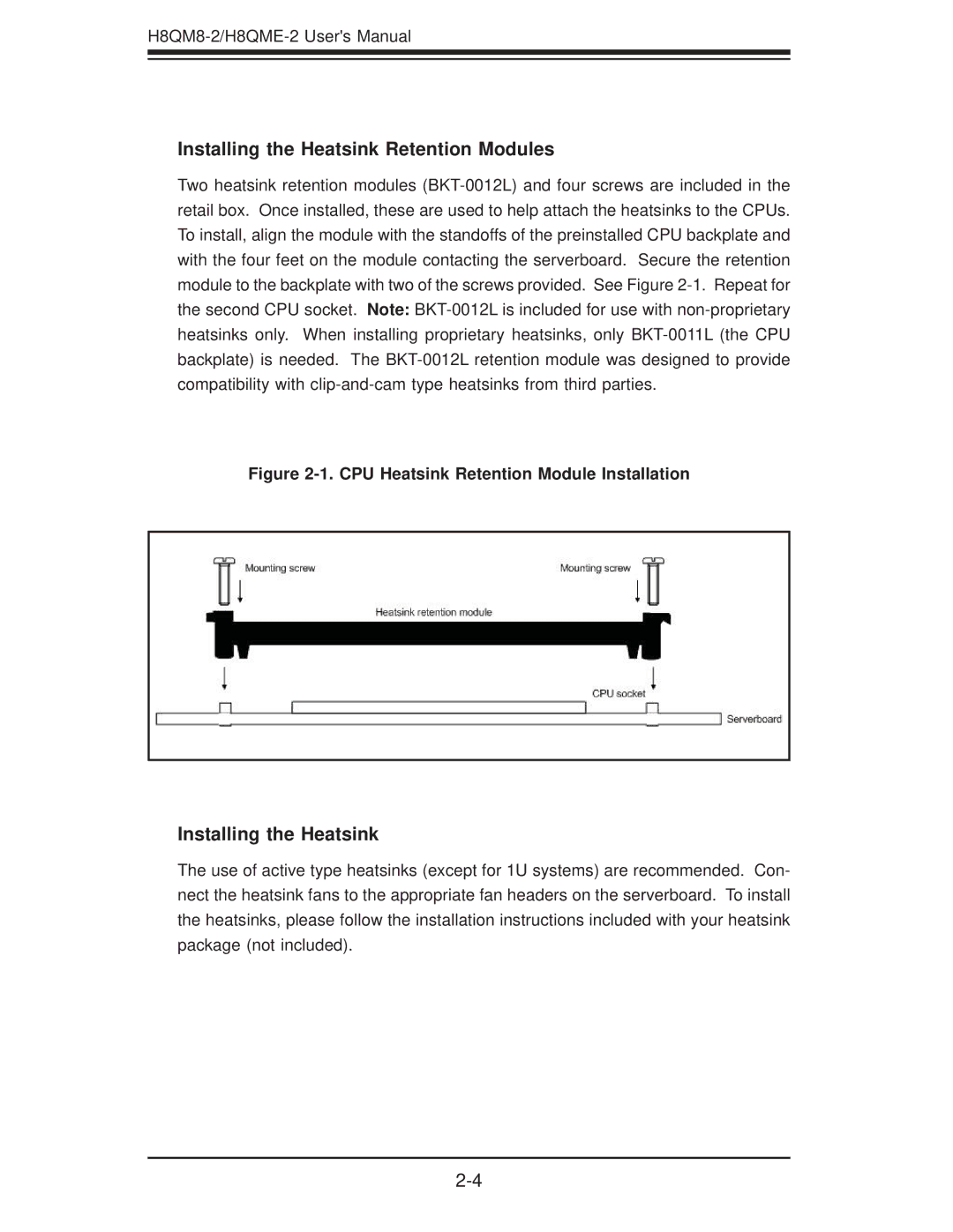 SUPER MICRO Computer H8QME-2, H8QM8-2 user manual Installing the Heatsink Retention Modules 