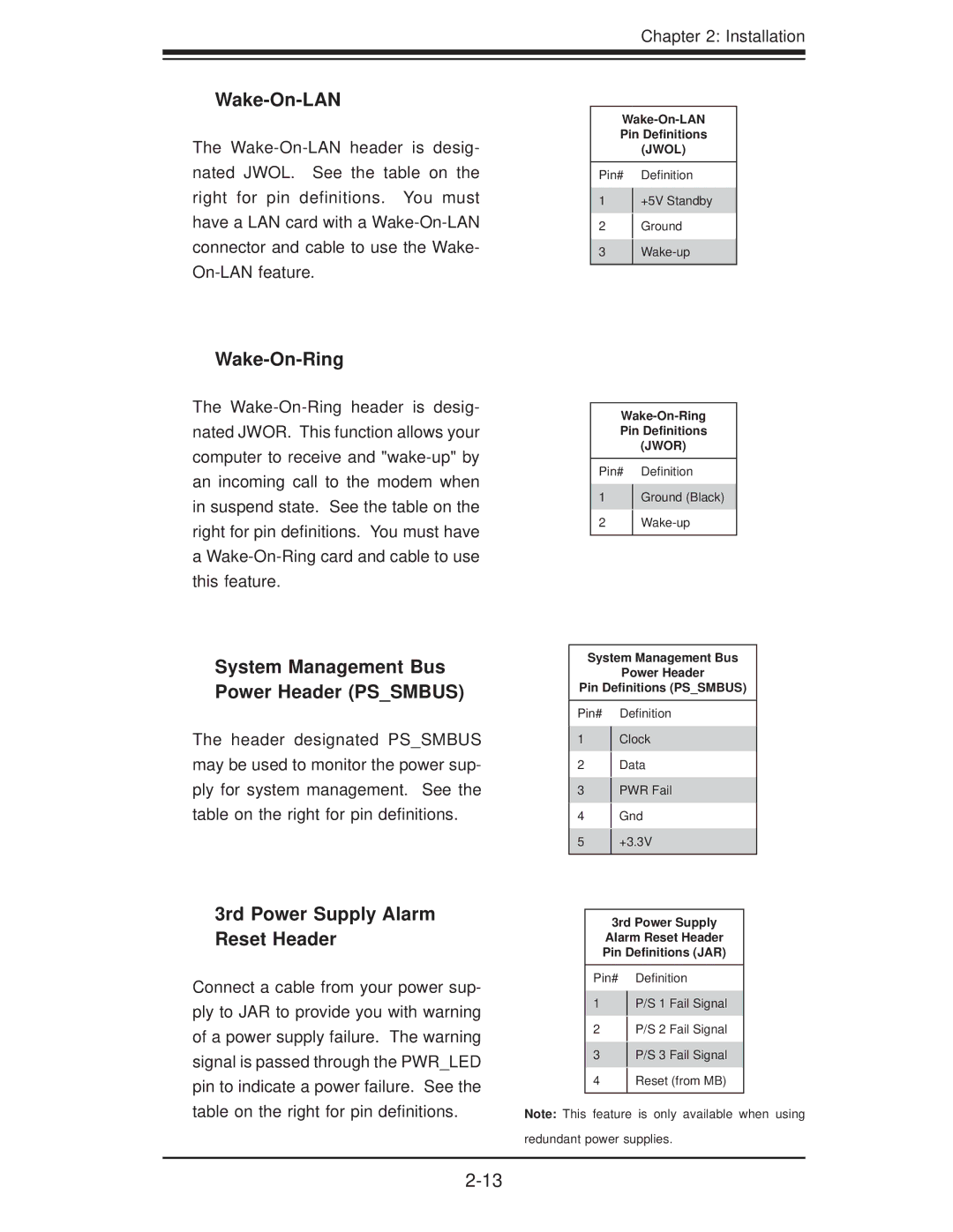 SUPER MICRO Computer H8QM8-2, H8QME-2 user manual Wake-On-LAN, Wake-On-Ring, System Management Bus Power Header Pssmbus 