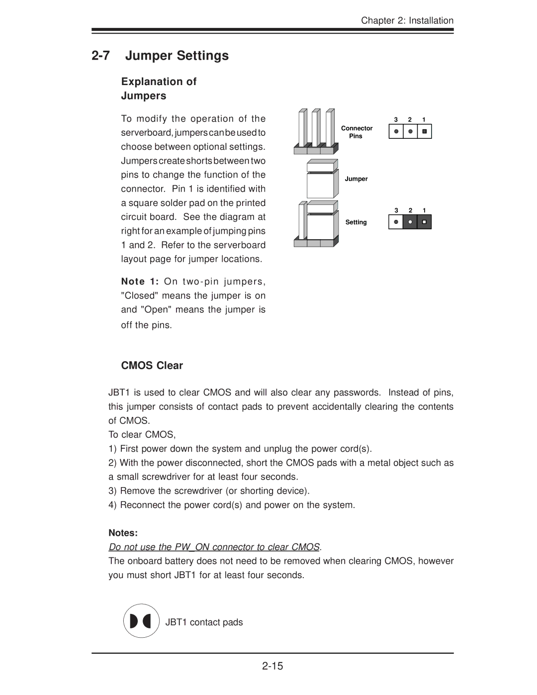 SUPER MICRO Computer H8QM8-2, H8QME-2 user manual Jumper Settings, Explanation Jumpers, Cmos Clear 