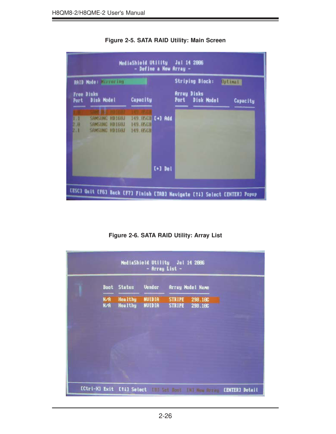 SUPER MICRO Computer H8QME-2, H8QM8-2 user manual Sata RAID Utility Main Screen 