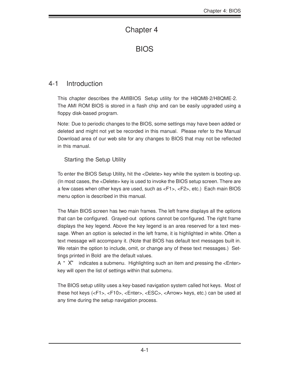 SUPER MICRO Computer H8QM8-2, H8QME-2 user manual Introduction, Starting the Setup Utility 