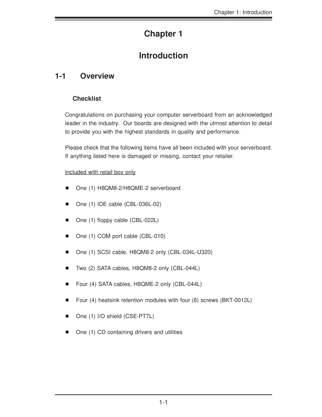 SUPER MICRO Computer H8QM8-2, H8QME-2 user manual Overview, Checklist 