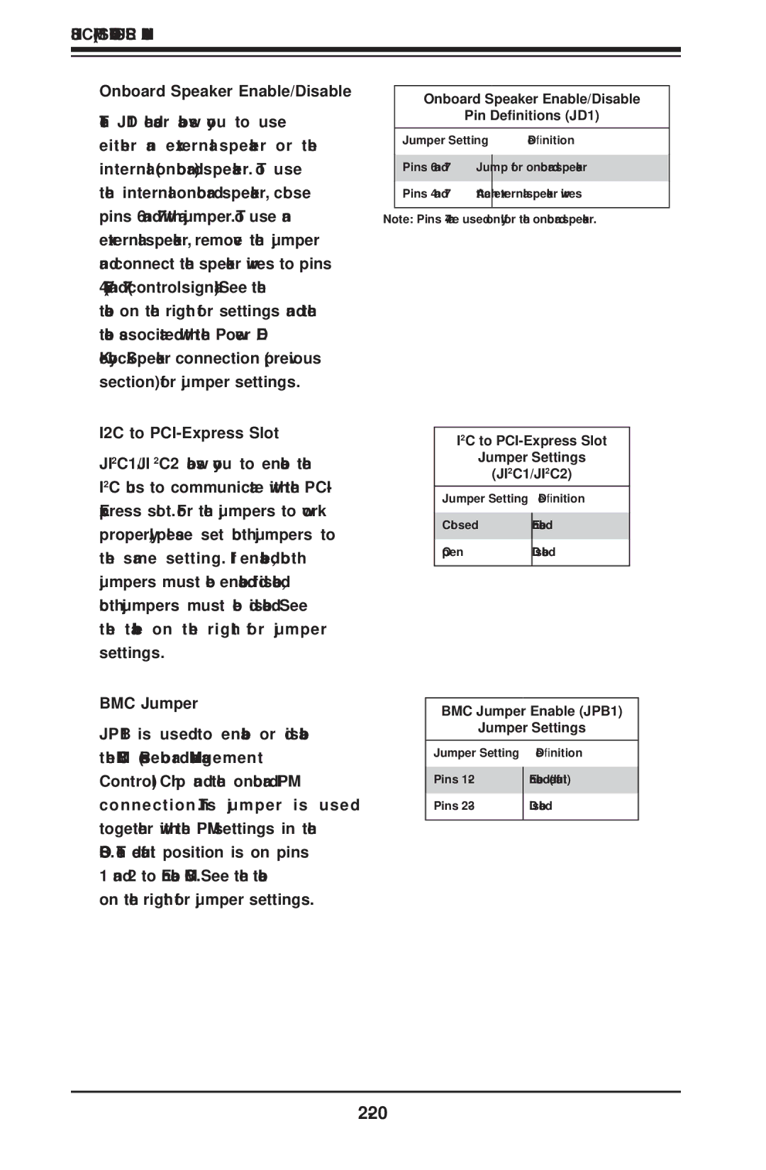 SUPER MICRO Computer H8SCM-F user manual Onboard Speaker Enable/Disable, I2C to PCI-Express Slot, BMC Jumper 