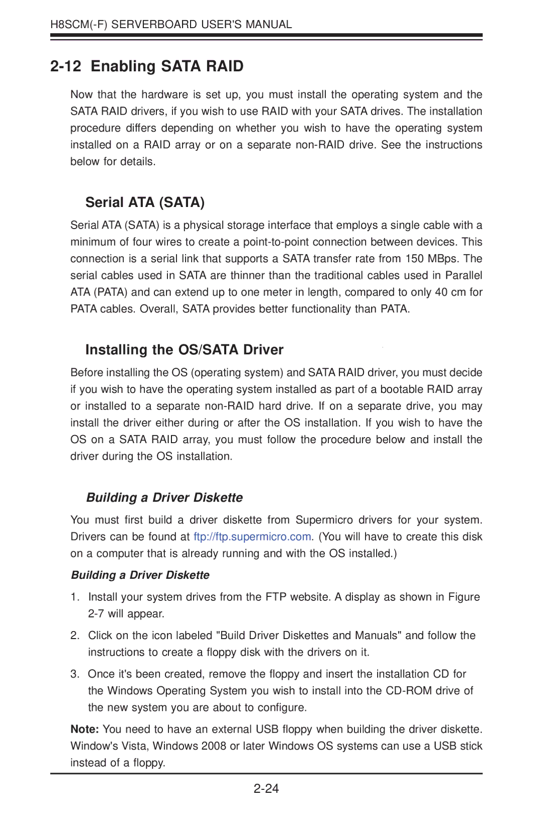 SUPER MICRO Computer H8SCM-F user manual Enabling Sata RAID, Serial ATA Sata, Installing the OS/SATA Driver 