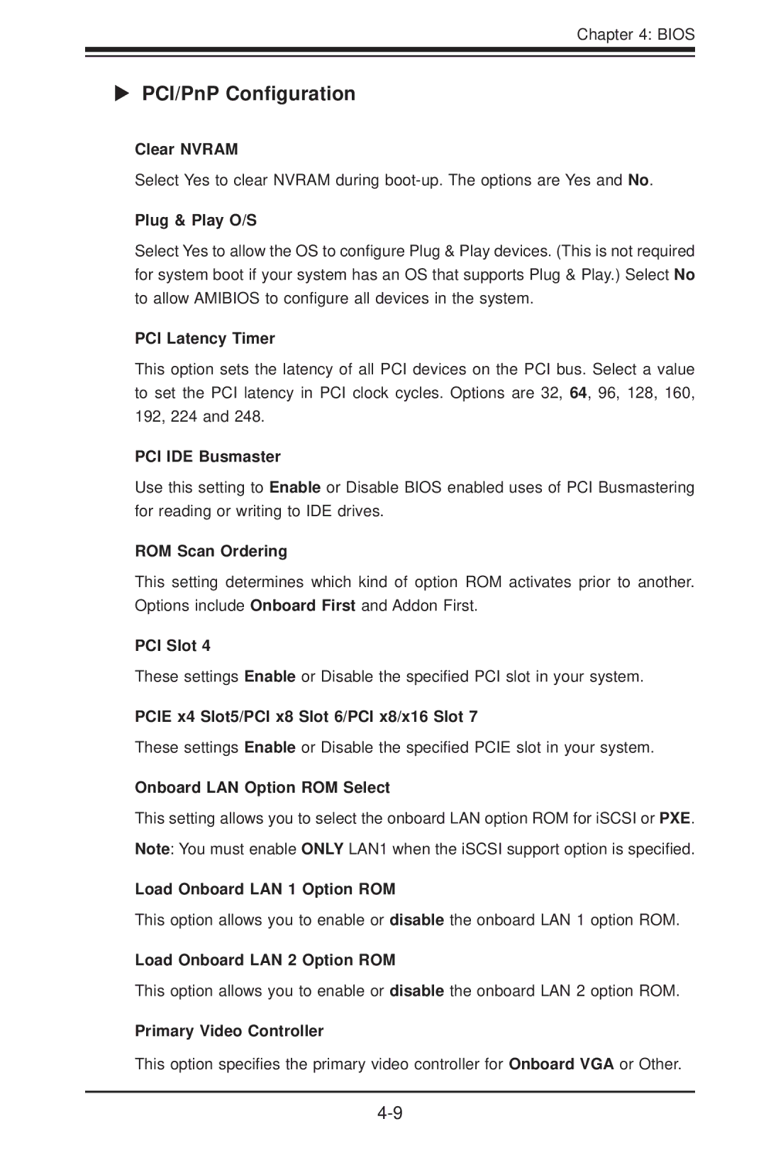 SUPER MICRO Computer H8SCM-F user manual  PCI/PnP Conﬁguration 