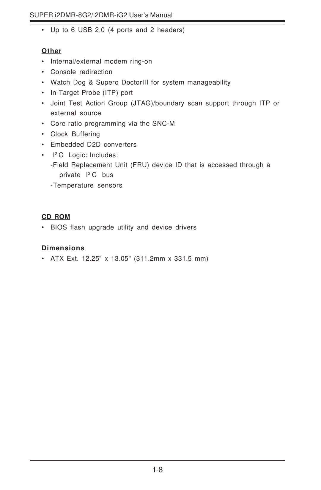 SUPER MICRO Computer I2DMR-8G2 user manual Other, Dimensions 