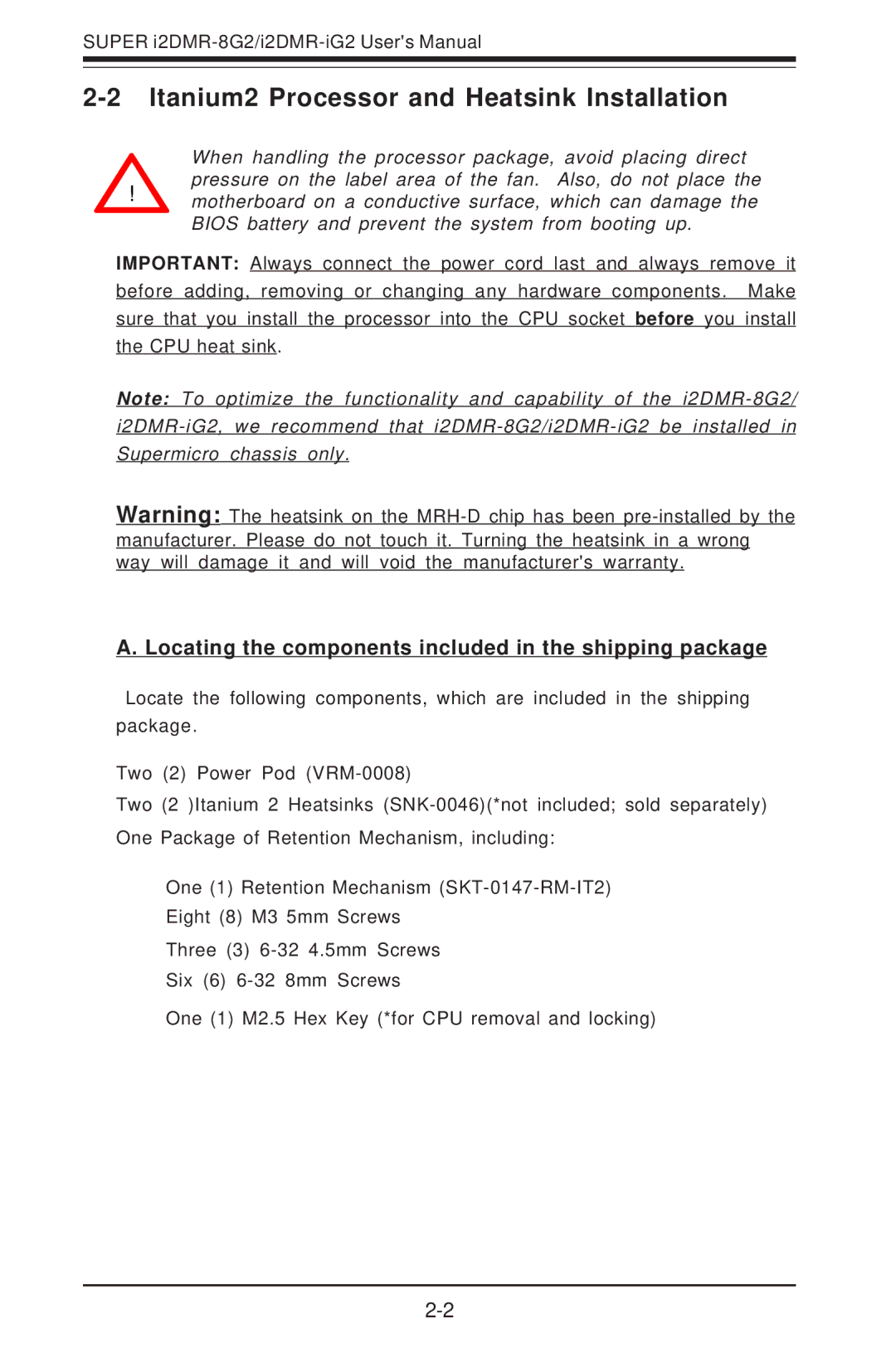 SUPER MICRO Computer I2DMR-8G2 user manual Itanium2 Processor and Heatsink Installation 