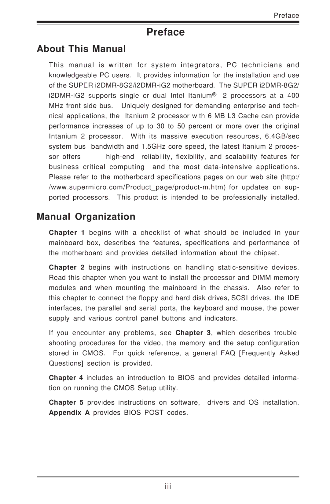 SUPER MICRO Computer I2DMR-8G2 user manual About This Manual, Manual Organization 