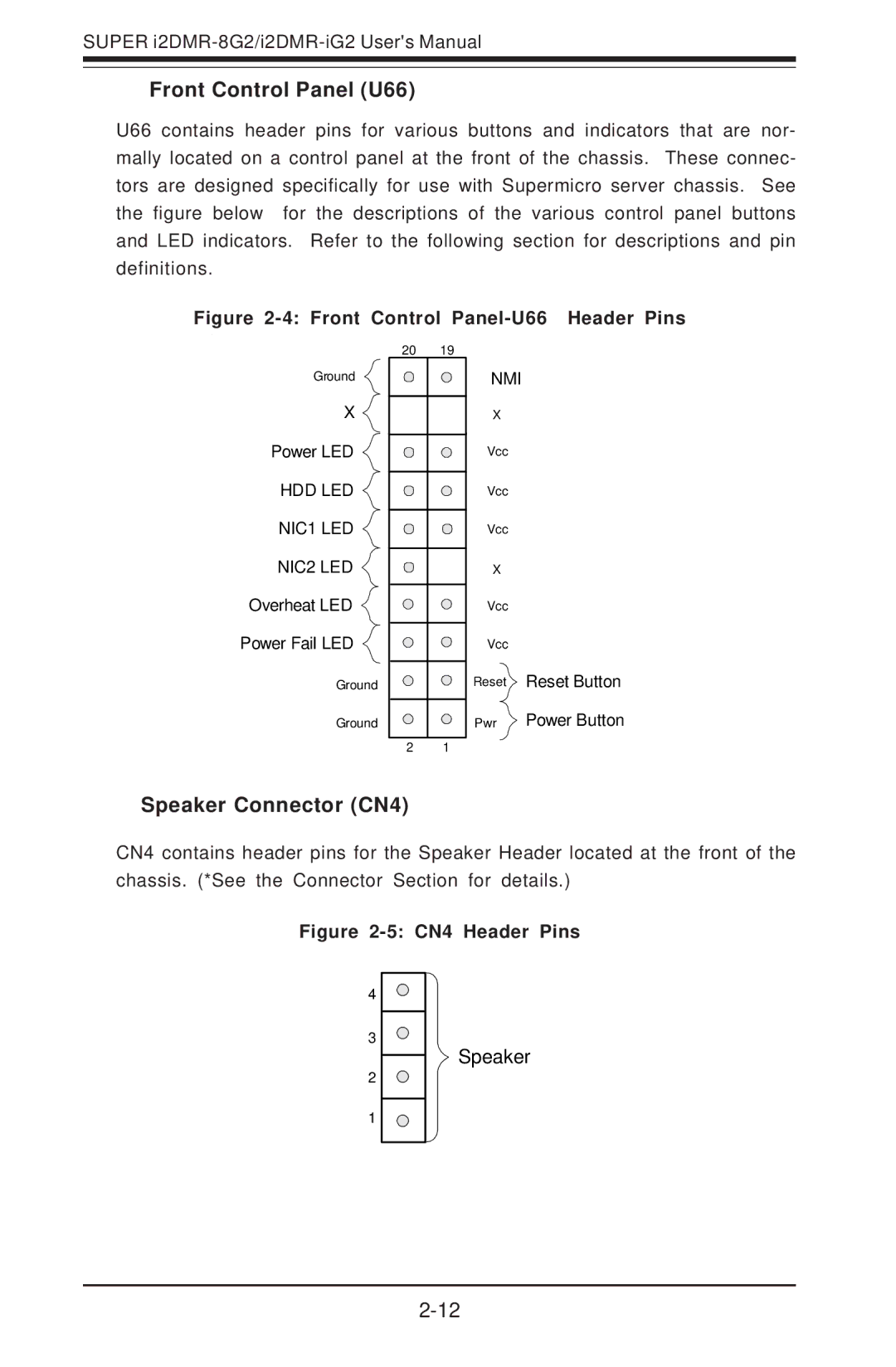 SUPER MICRO Computer I2DMR-8G2 user manual Front Control Panel U66, Speaker Connector CN4 