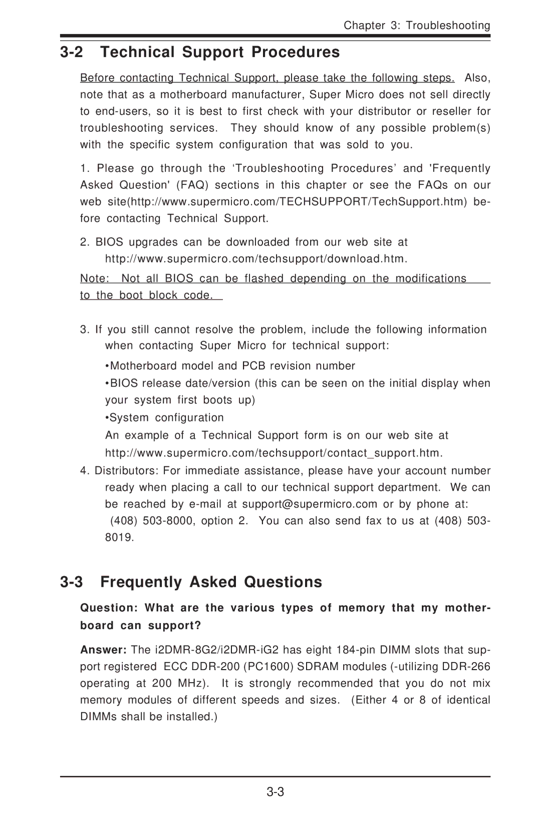 SUPER MICRO Computer I2DMR-8G2 user manual Technical Support Procedures, Frequently Asked Questions 