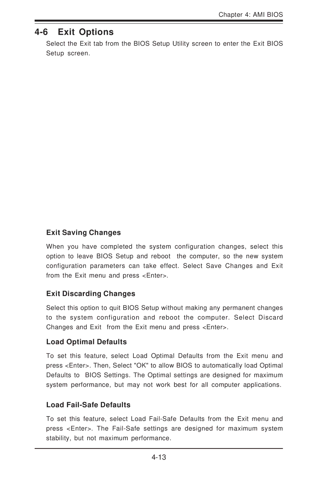 SUPER MICRO Computer I2DMR-8G2 Exit Options, Exit Saving Changes, Exit Discarding Changes, Load Optimal Defaults 