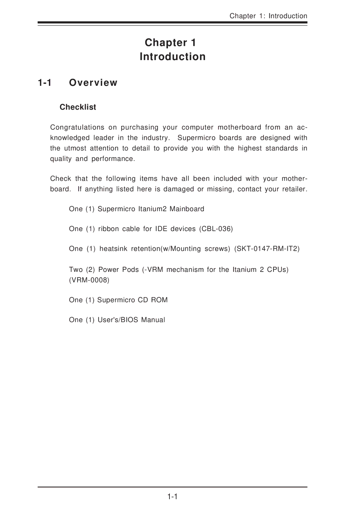 SUPER MICRO Computer I2DMR-8G2 user manual Overview, Checklist 