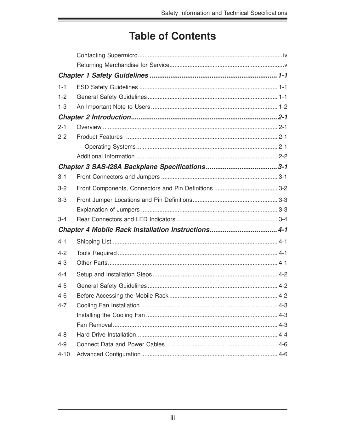 SUPER MICRO Computer m28sab/m28sab-oem manual Table of Contents 