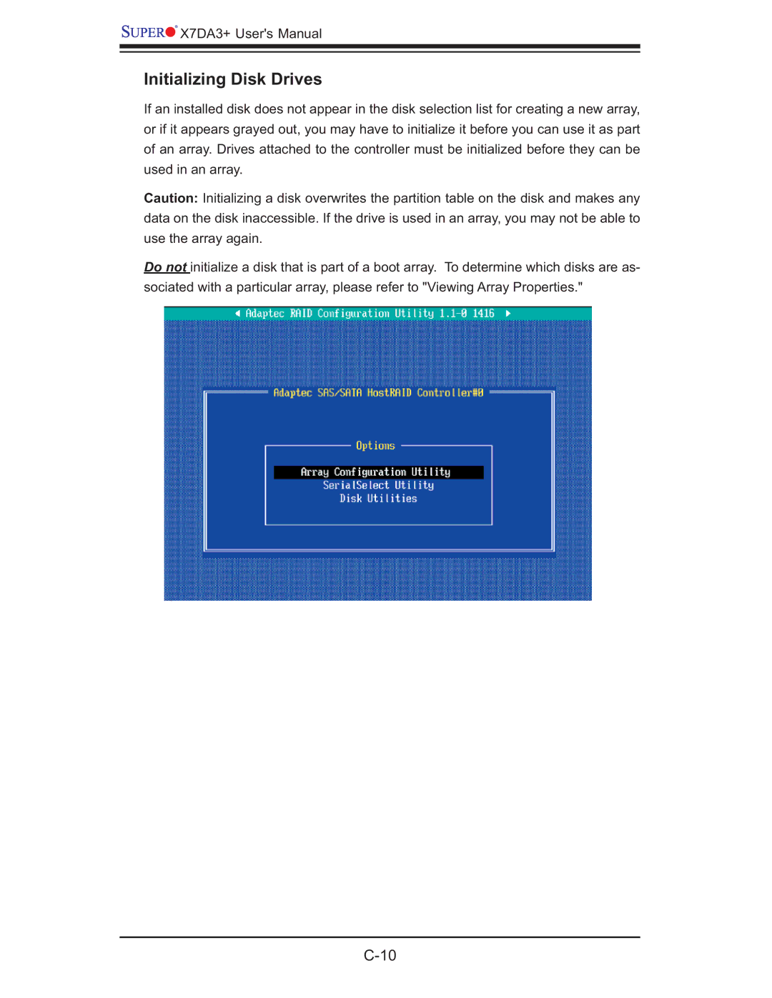 SUPER MICRO Computer MBDX7DA3O user manual Initializing Disk Drives 