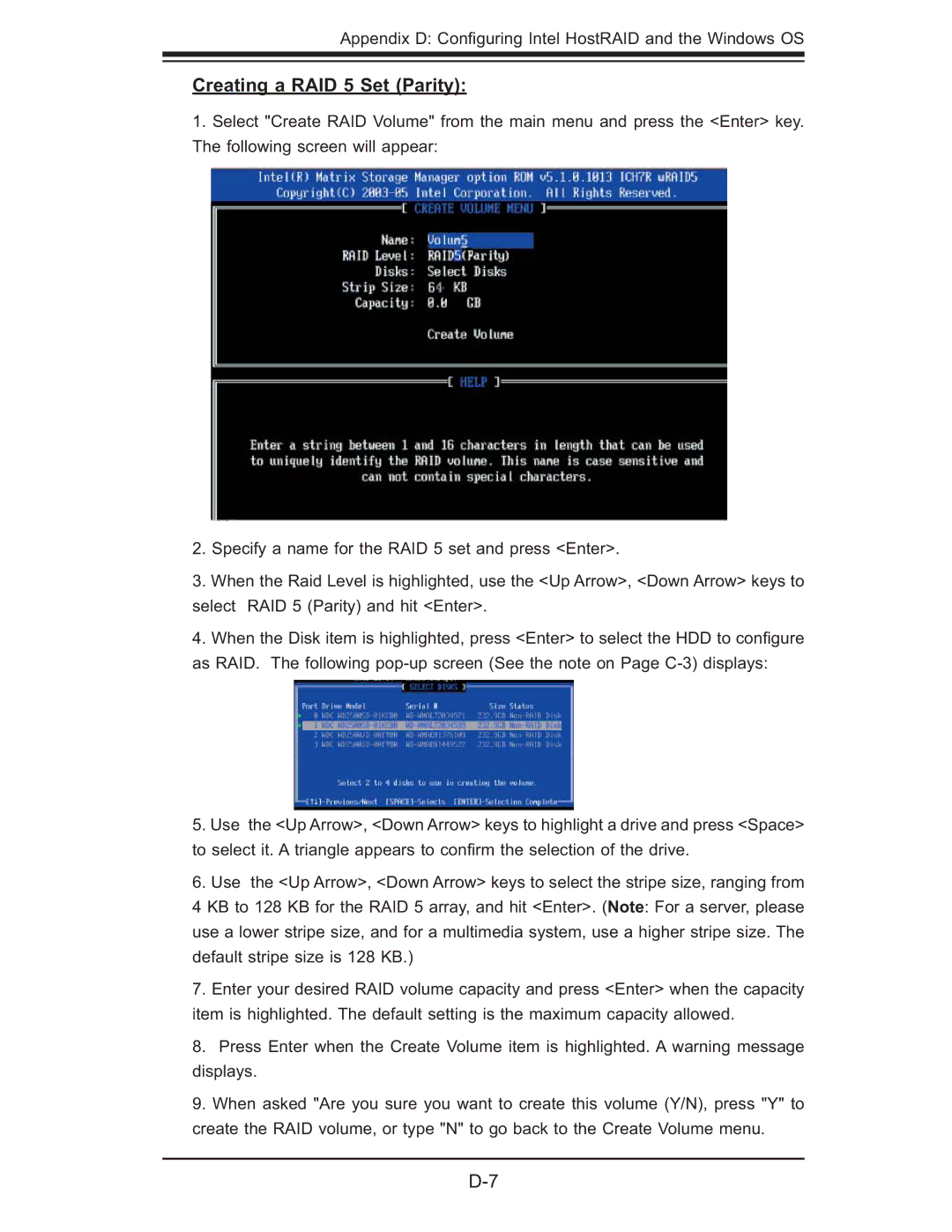 SUPER MICRO Computer MBDX7DA3O user manual Creating a RAID 5 Set Parity 