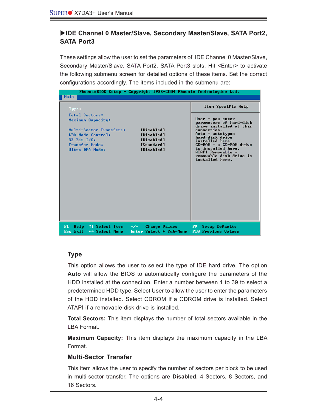 SUPER MICRO Computer MBDX7DA3O user manual Type, Multi-Sector Transfer 