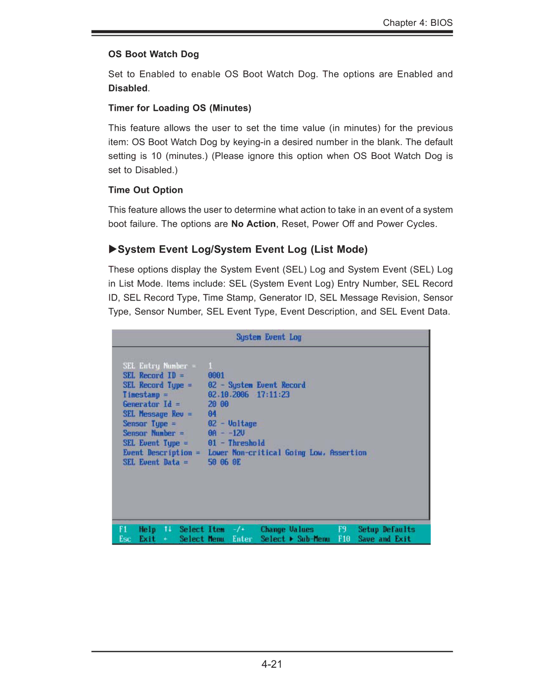 SUPER MICRO Computer X7DA3 System Event Log/System Event Log List Mode, OS Boot Watch Dog, Timer for Loading OS Minutes 