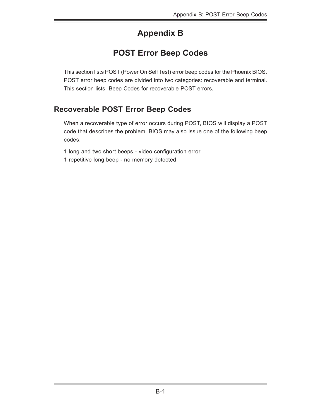 SUPER MICRO Computer MBDX7DA3O user manual Appendix B Post Error Beep Codes 