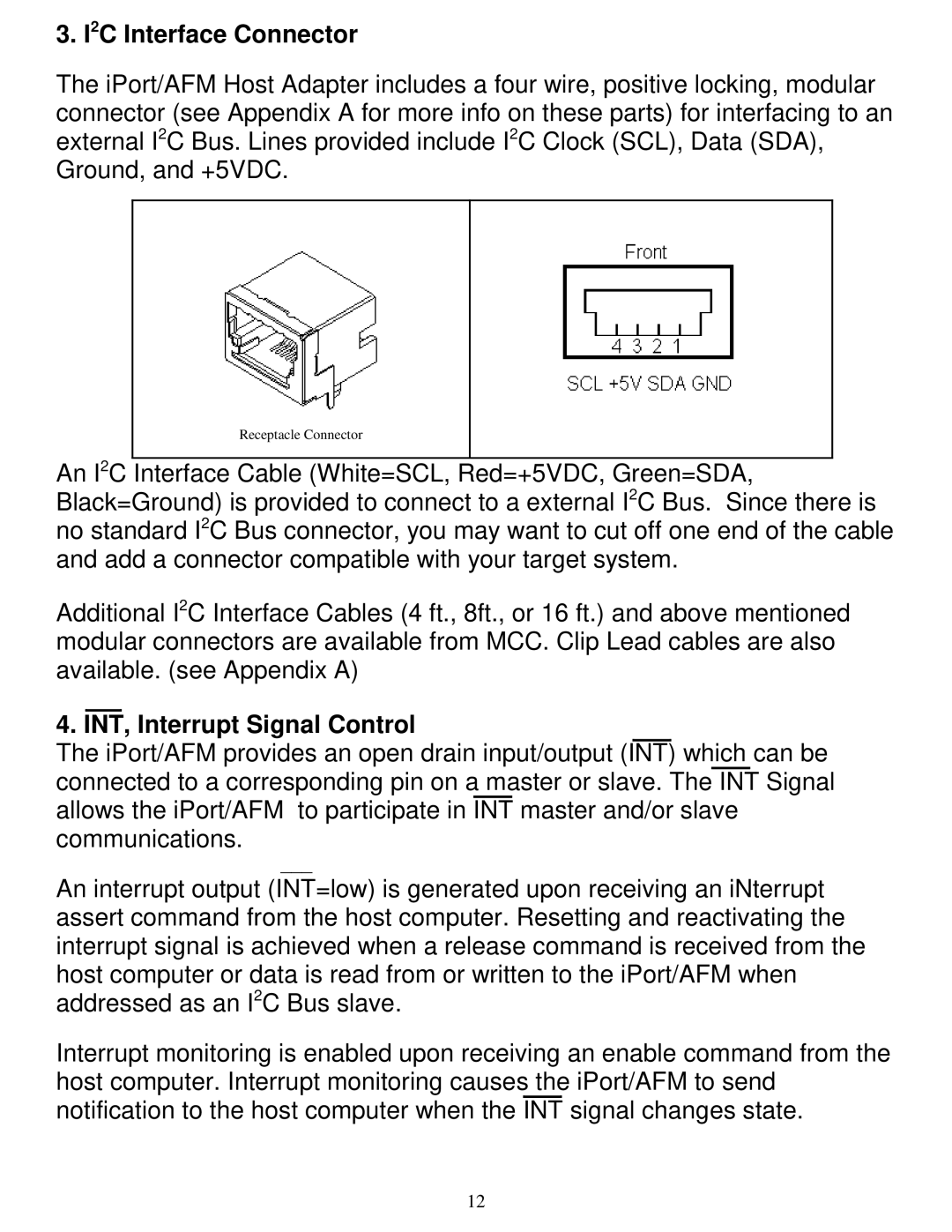 SUPER MICRO Computer MIIC-203 manual I2C Interface Connector, INT, Interrupt Signal Control 