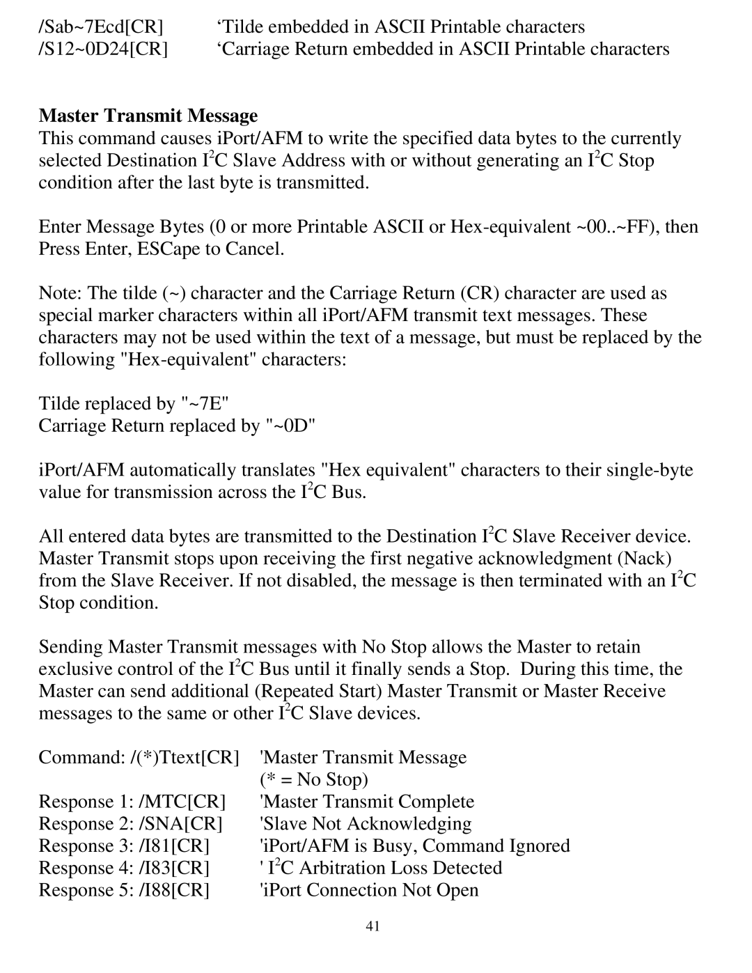 SUPER MICRO Computer MIIC-203 manual Master Transmit Message 