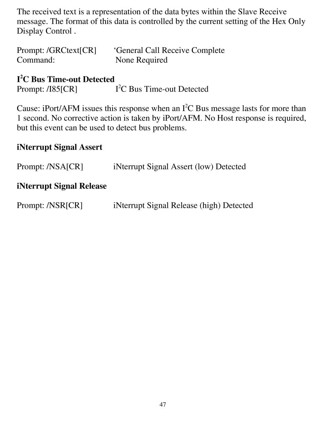 SUPER MICRO Computer MIIC-203 manual I2C Bus Time-out Detected, INterrupt Signal Assert, INterrupt Signal Release 