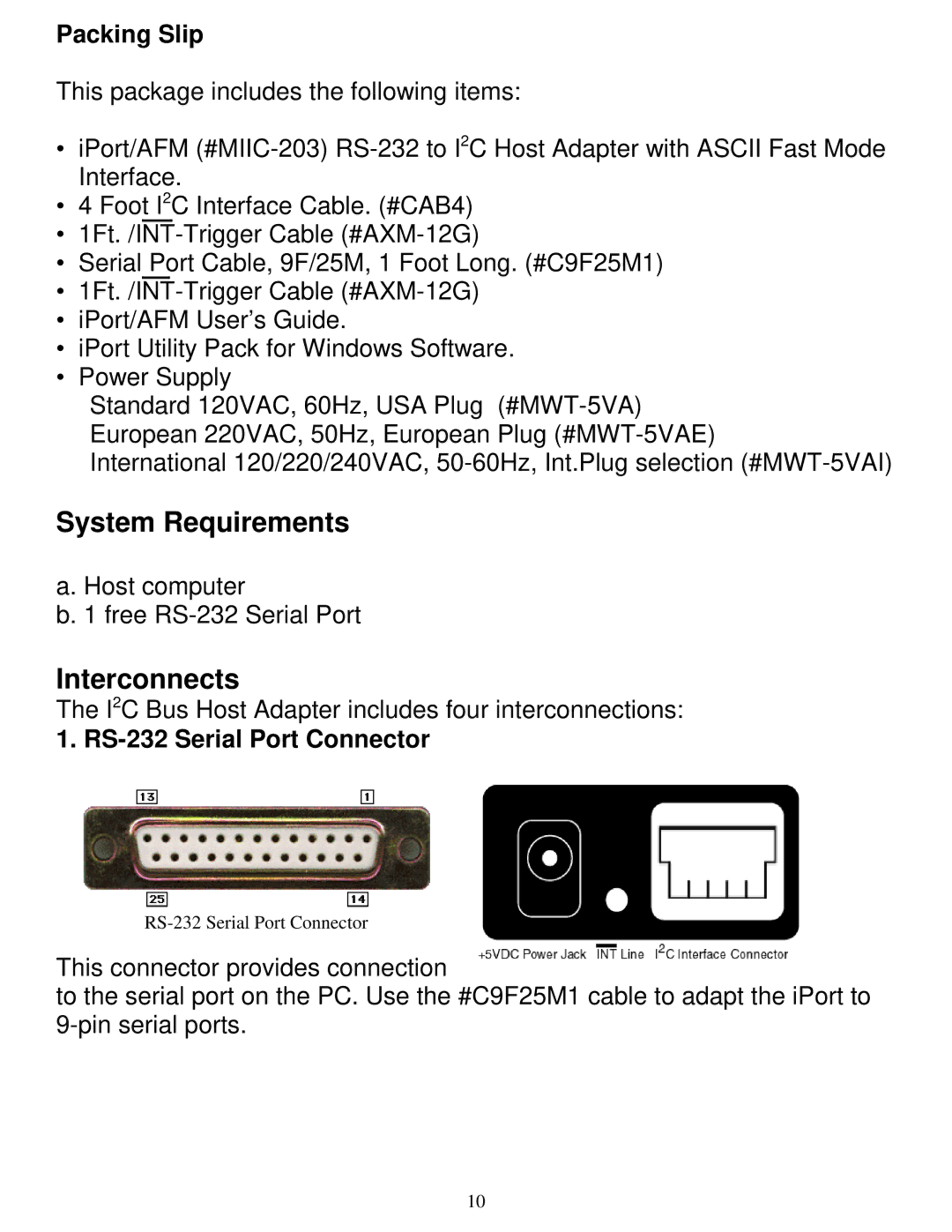 SUPER MICRO Computer MIIC-203 manual System Requirements, Interconnects, Packing Slip, RS-232 Serial Port Connector 