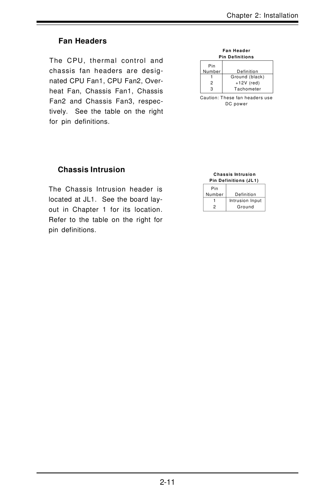 SUPER MICRO Computer SUPER, P3TDDR user manual Fan Headers, Chassis Intrusion 