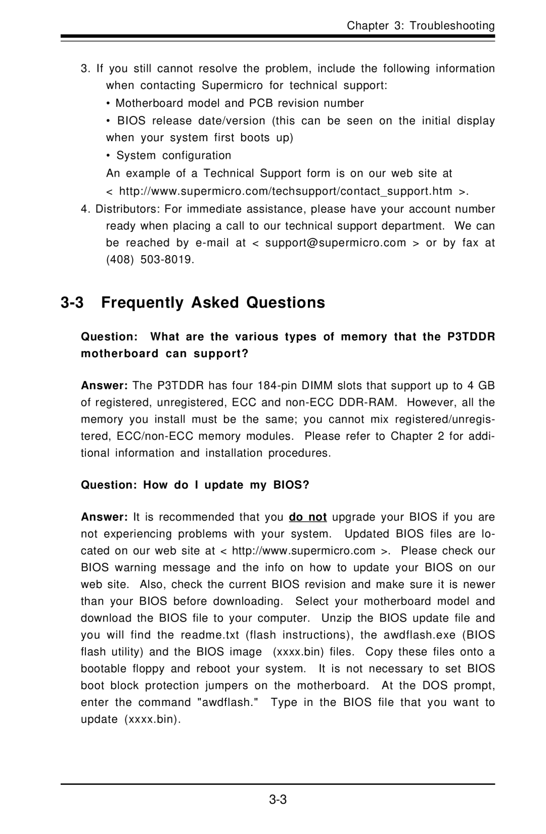 SUPER MICRO Computer SUPER, P3TDDR user manual Frequently Asked Questions 