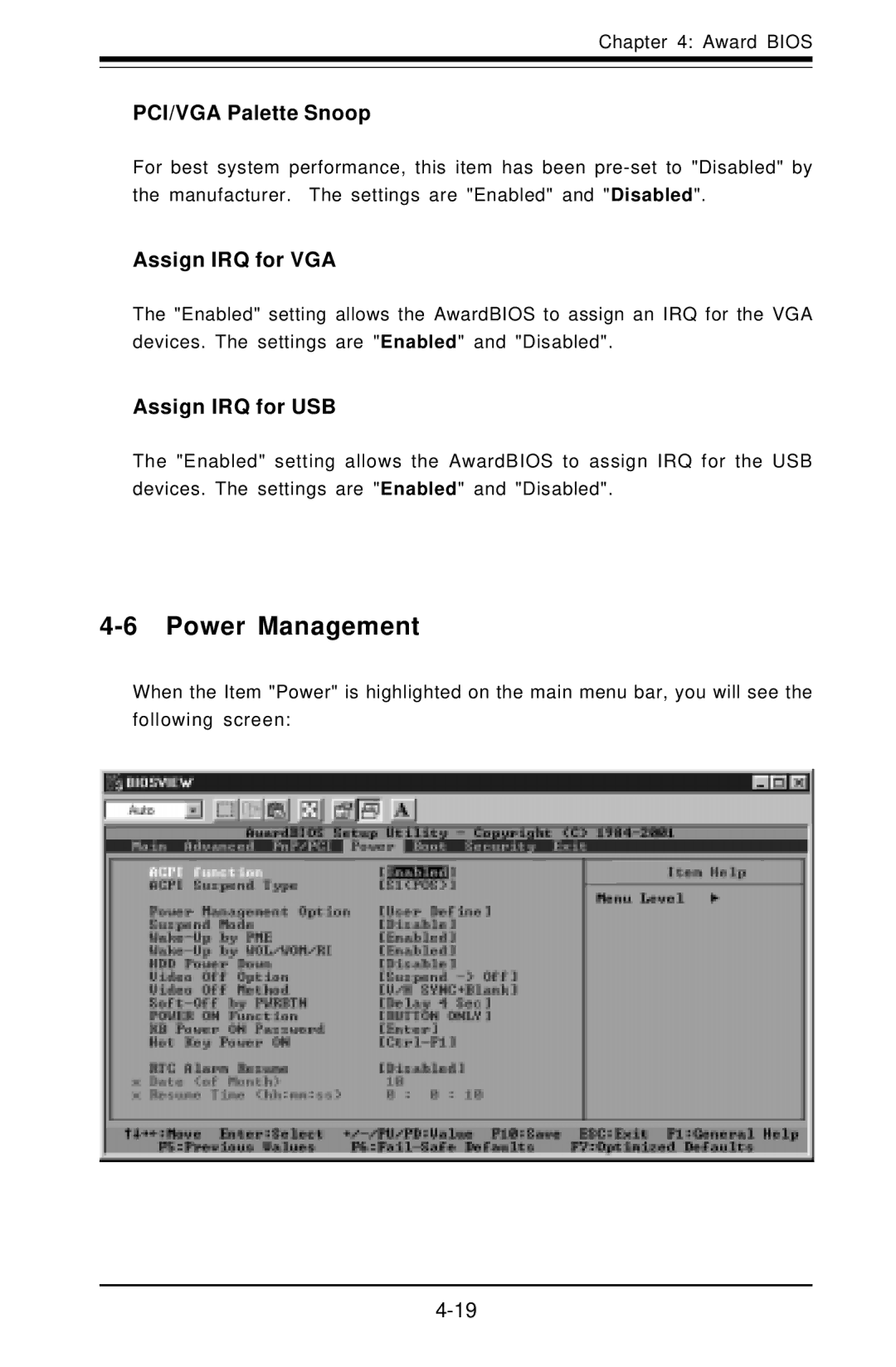 SUPER MICRO Computer SUPER, P3TDDR Power Management, PCI/VGA Palette Snoop, Assign IRQ for VGA, Assign IRQ for USB 